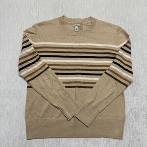 L.L.Bean Cashmere Blend Sweater Womens XS Beige Striped Crew Neck 519572